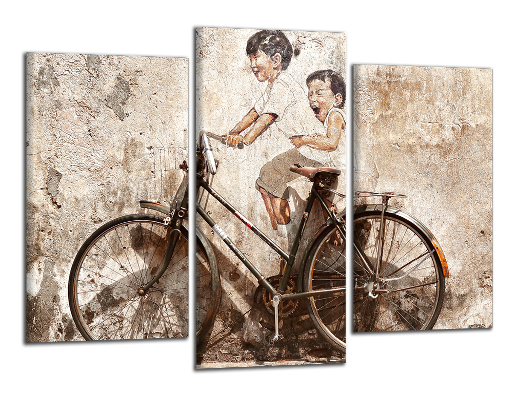Obdĺžnikový obraz Deti a bicykel