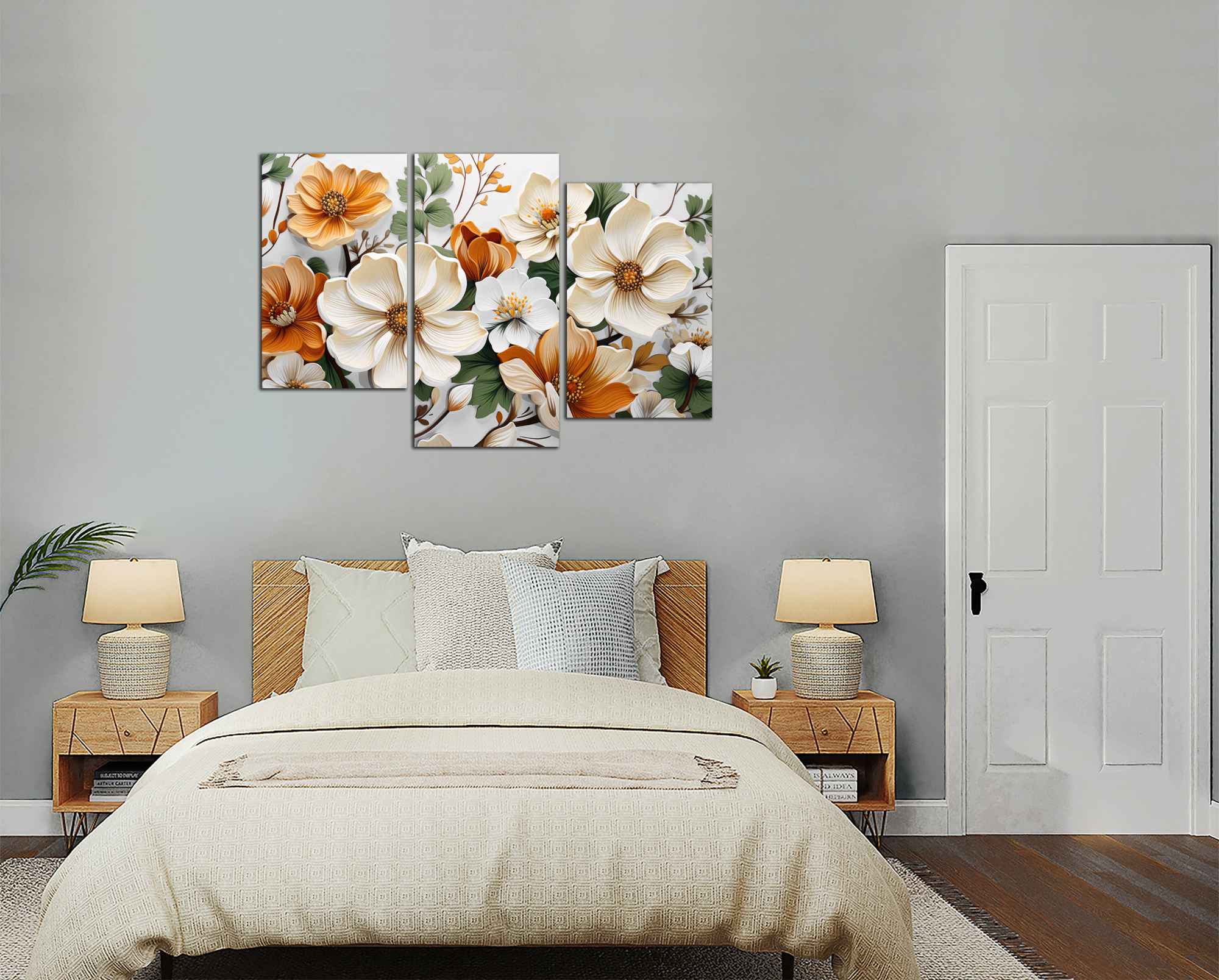 Obdĺžnikový obraz Biele a oranžové kvety