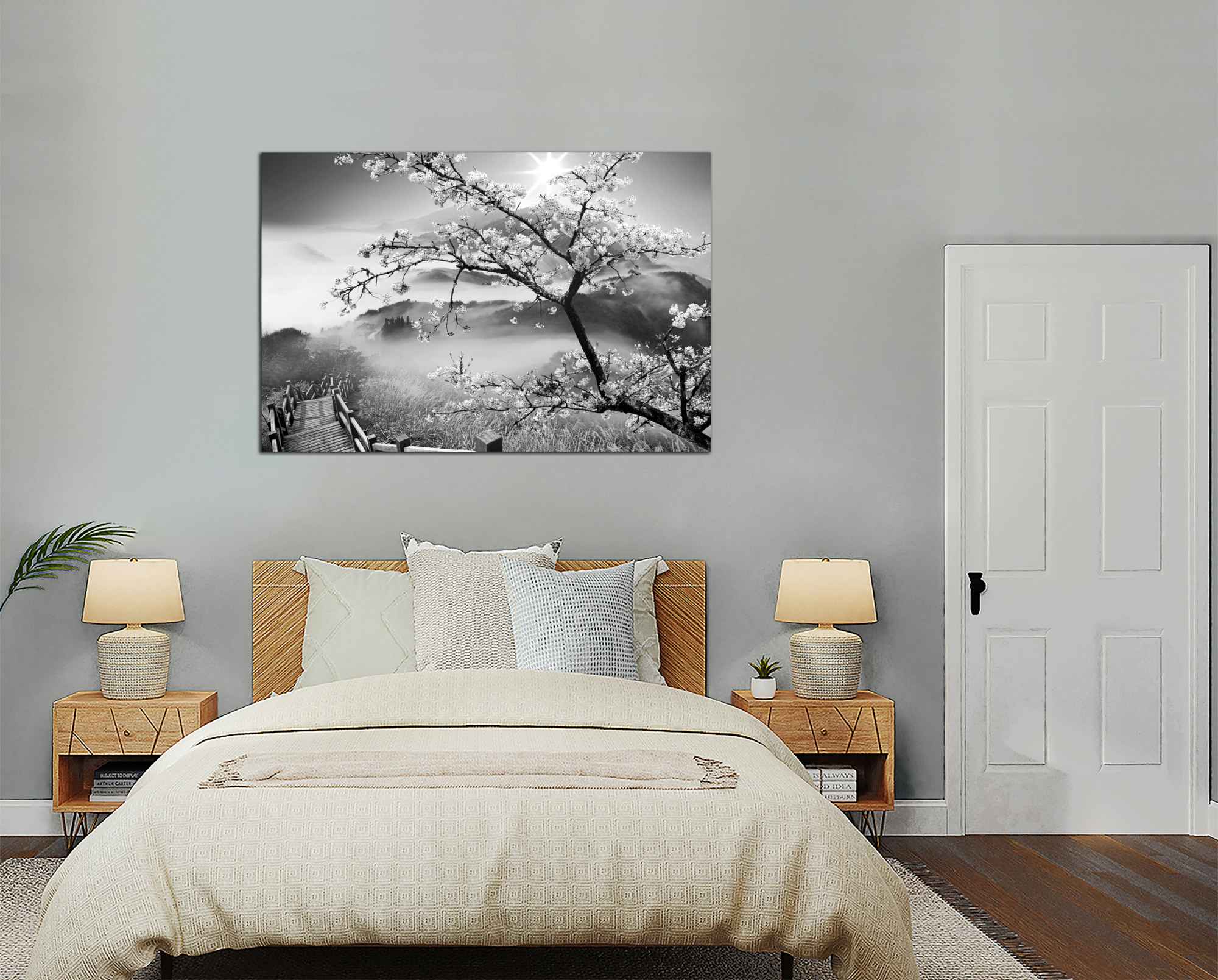 Obdĺžnikový obraz Čiernobiely obraz Strom a hory
