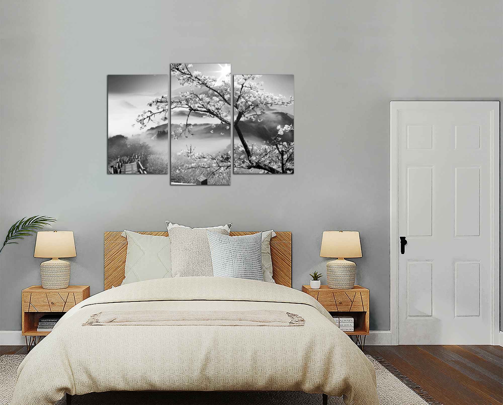 Obdĺžnikový obraz Čiernobiely obraz Strom a hory