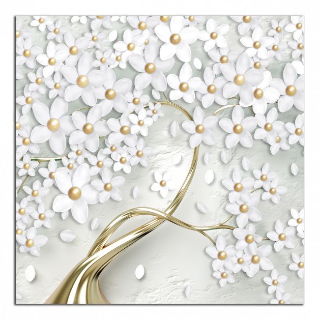 Štvorcový obraz Zlatý strom a biele kvety