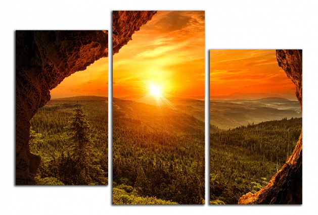 Obdĺžnikový obraz Západ slnka nad lesom