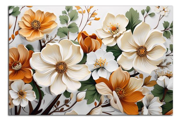 Obdĺžnikový obraz Biele a oranžové kvety