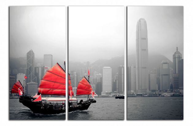Obdĺžnikový obraz Loď a Hong Kong