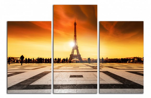 Obdĺžnikový obraz Eiffelovka a západ slnka
