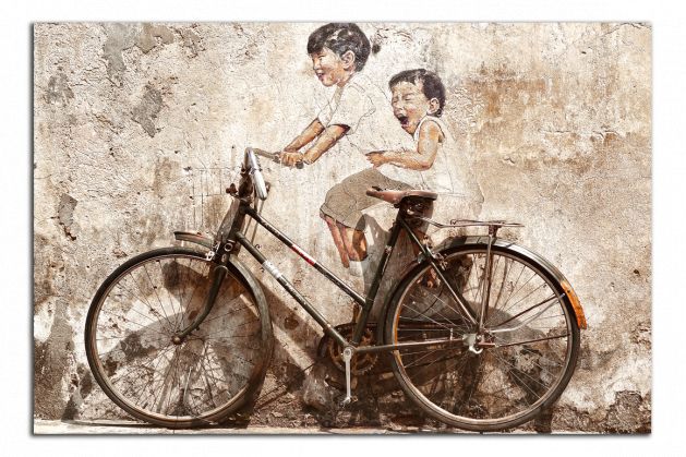 Obdĺžnikový obraz Deti a bicykel